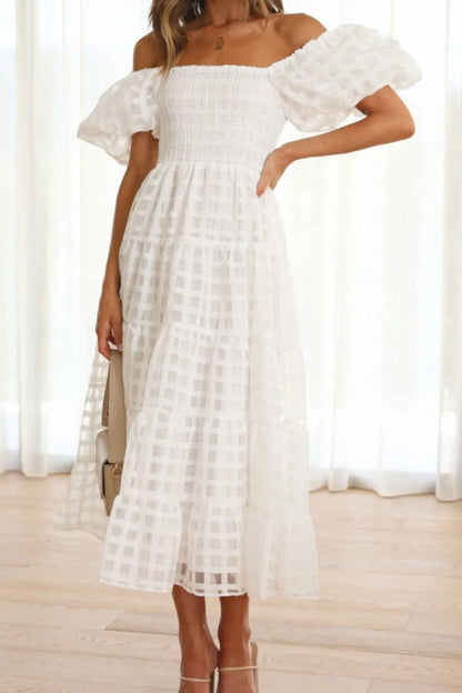Hazel Blues® |  Off Shoulder Short Puff Sleeve Midi Dress