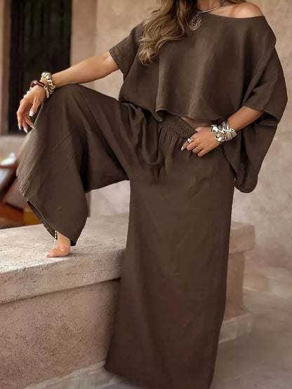 Hazel Blues® | Boat Neck Top and Wide Leg Pants Set