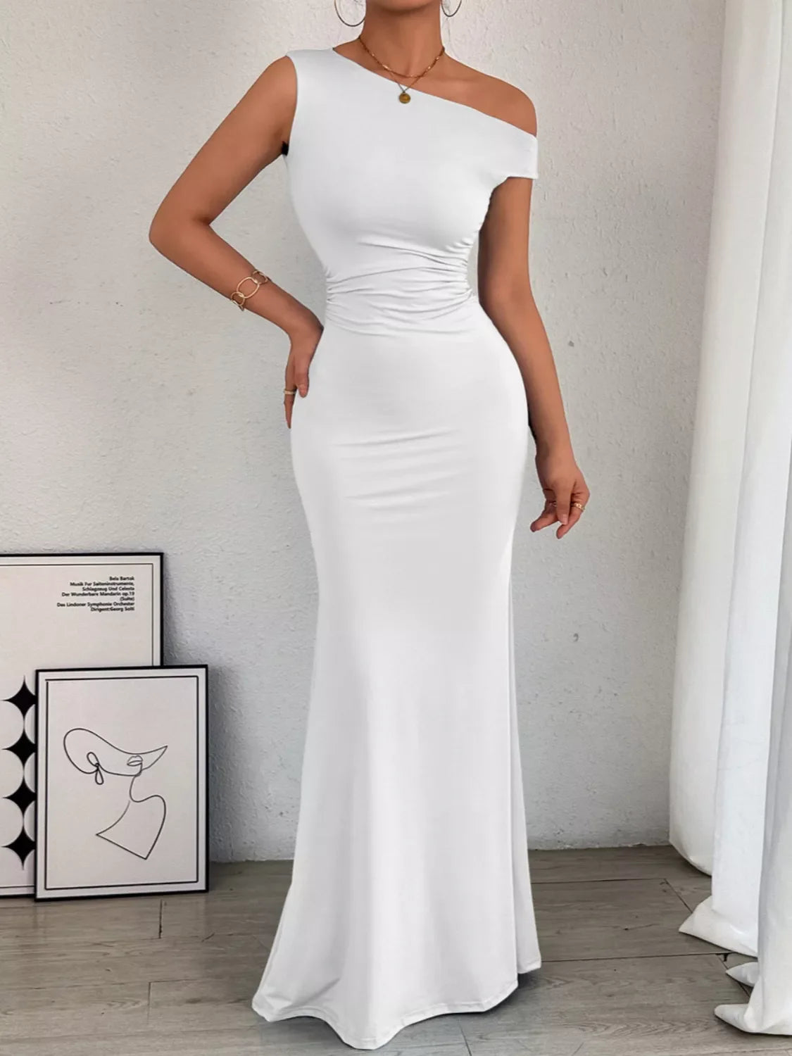 Hazel Blues® |  One-Shoulder Ruched Bodycon Maxi Dress