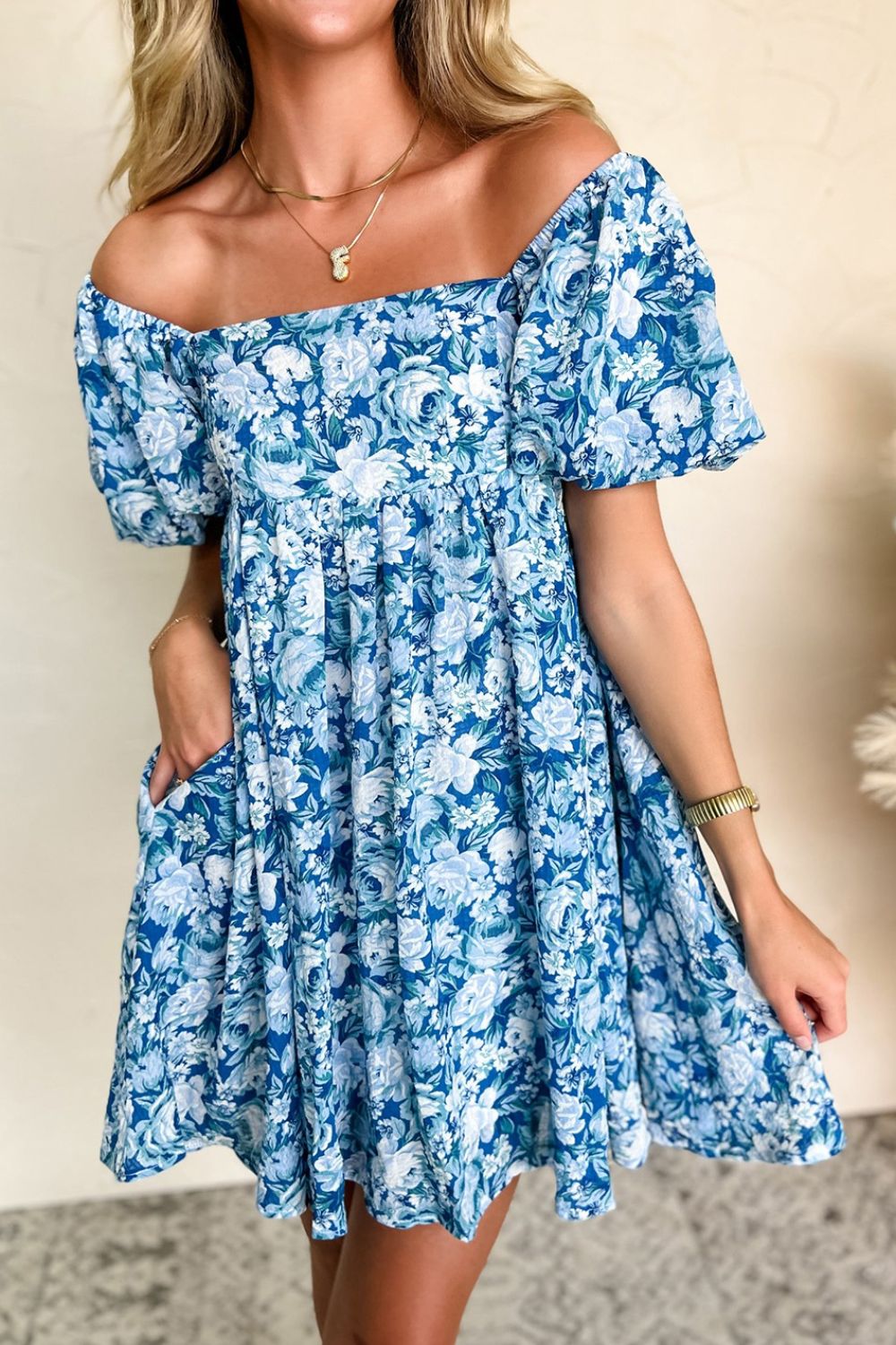 Hazel Blues® |  Floral Puff Sleeve Babydoll Mini Dress