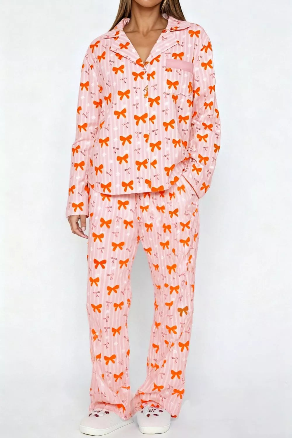 Hazel Blues® |  Bow Print Top and Wide Leg Pants Lounge Set
