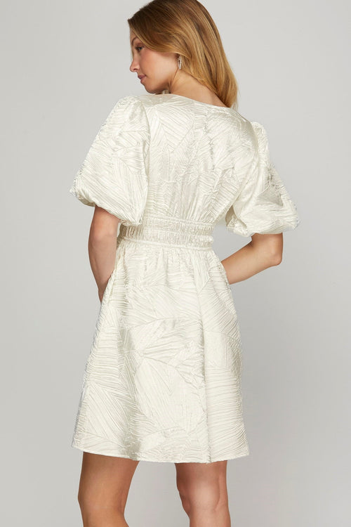 Hazel Blues® |  She + Sky Crinkle Woven V-Neck Balloon Sleeve Mini Dress