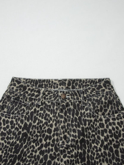 Hazel Blues® |  Leopard Print High Waist Barrel Jeans