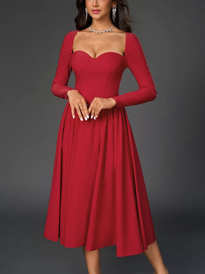 Hazel Blues® |  Sweetheart Neckline Long Sleeve A-Line Midi Dress
