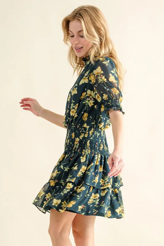 Hazel Blues® |  And The Why Floral Print Smocked Waist Mini Dress