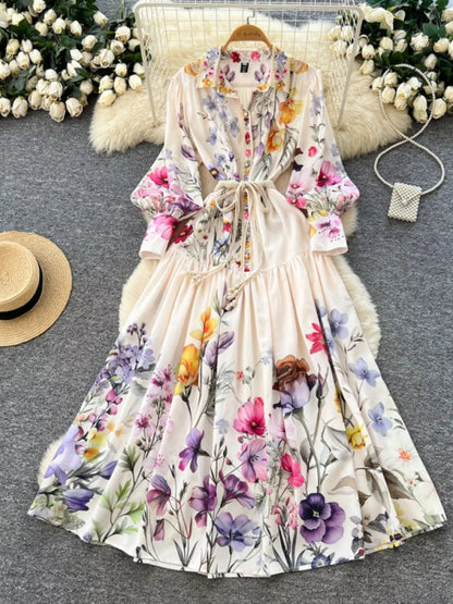 Hazel Blues® |  Floral Print Lantern Sleeve Midi Dress