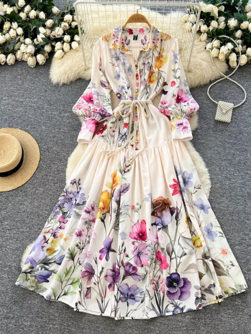 Hazel Blues® |  Floral Print Lantern Sleeve Midi Dress