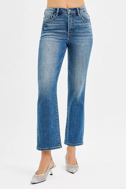 Hazel Blues® |  RISEN Tummy Control High Rise Crop Straight Jeans