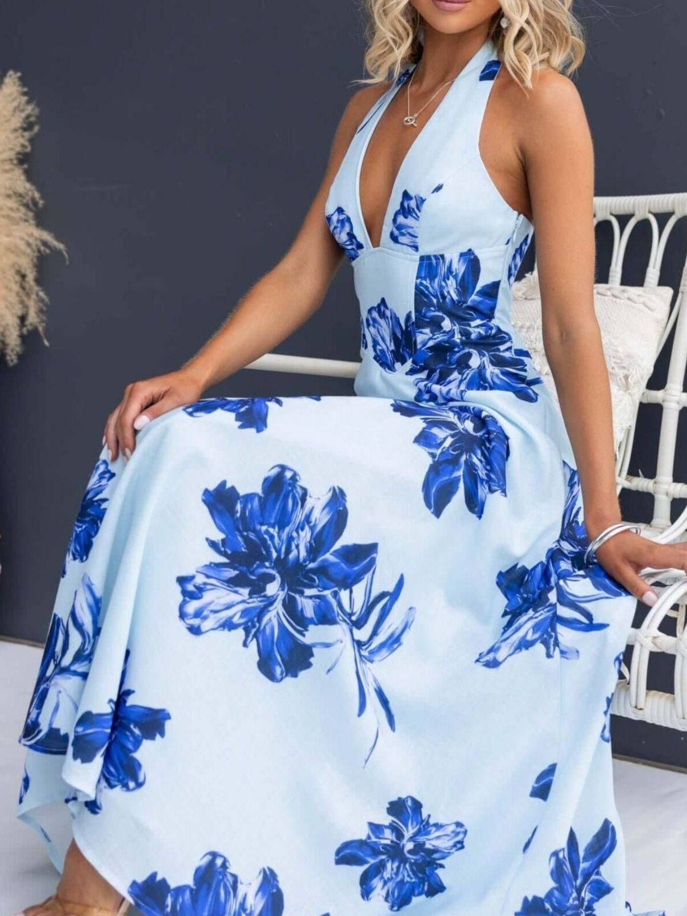 Hazel Blues® |  Floral Print Halter Neck Maxi Dress