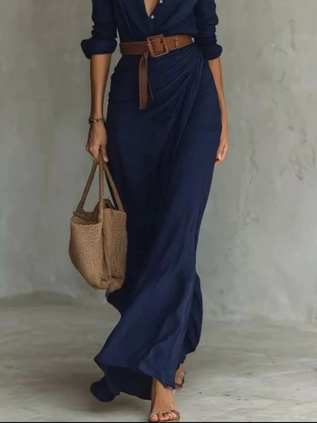 Hazel Blues® | Ruched Long Sleeve Maxi Dress