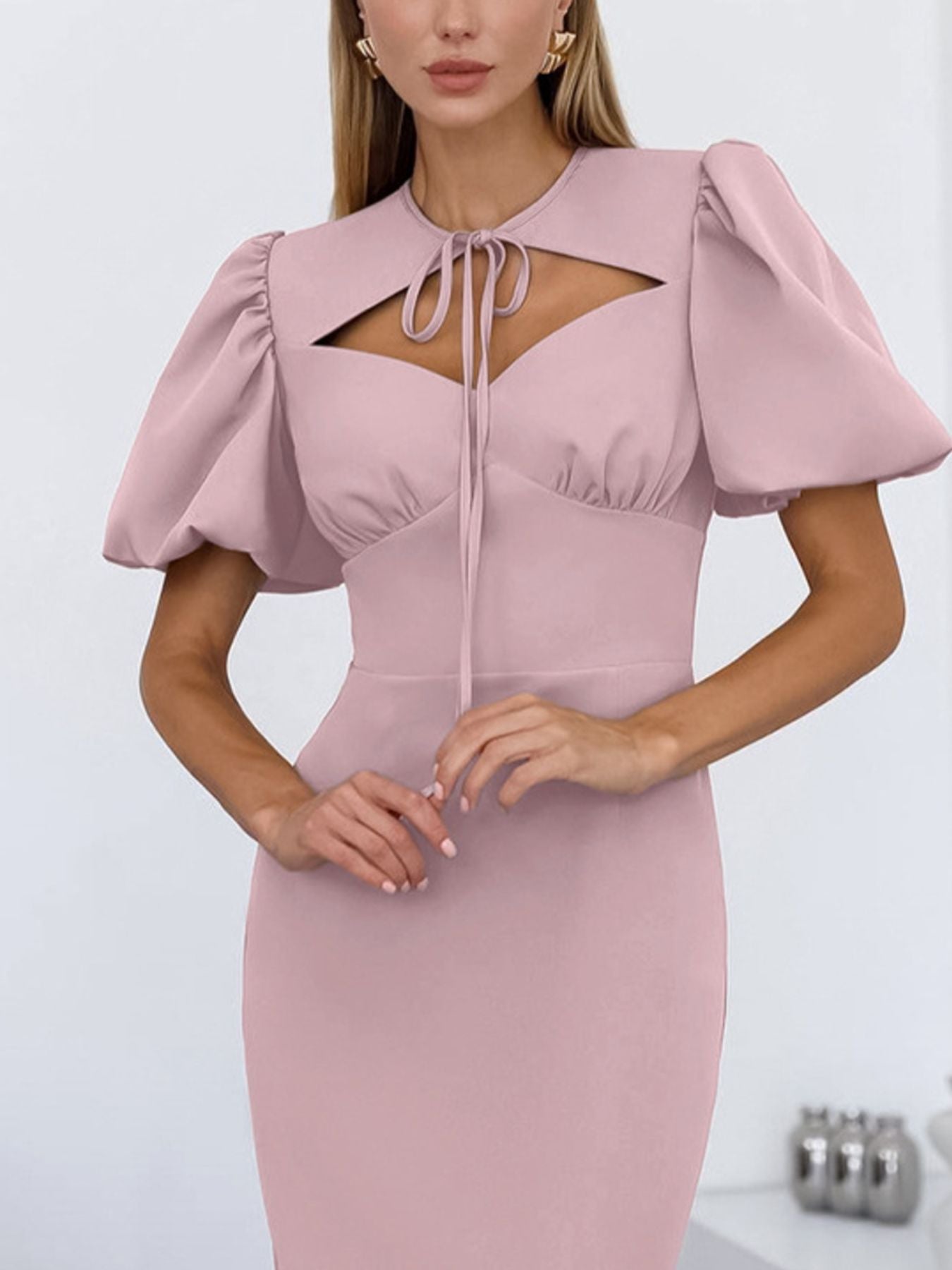 Hazel Blues® |  Cutout Front Puff Sleeve Dress