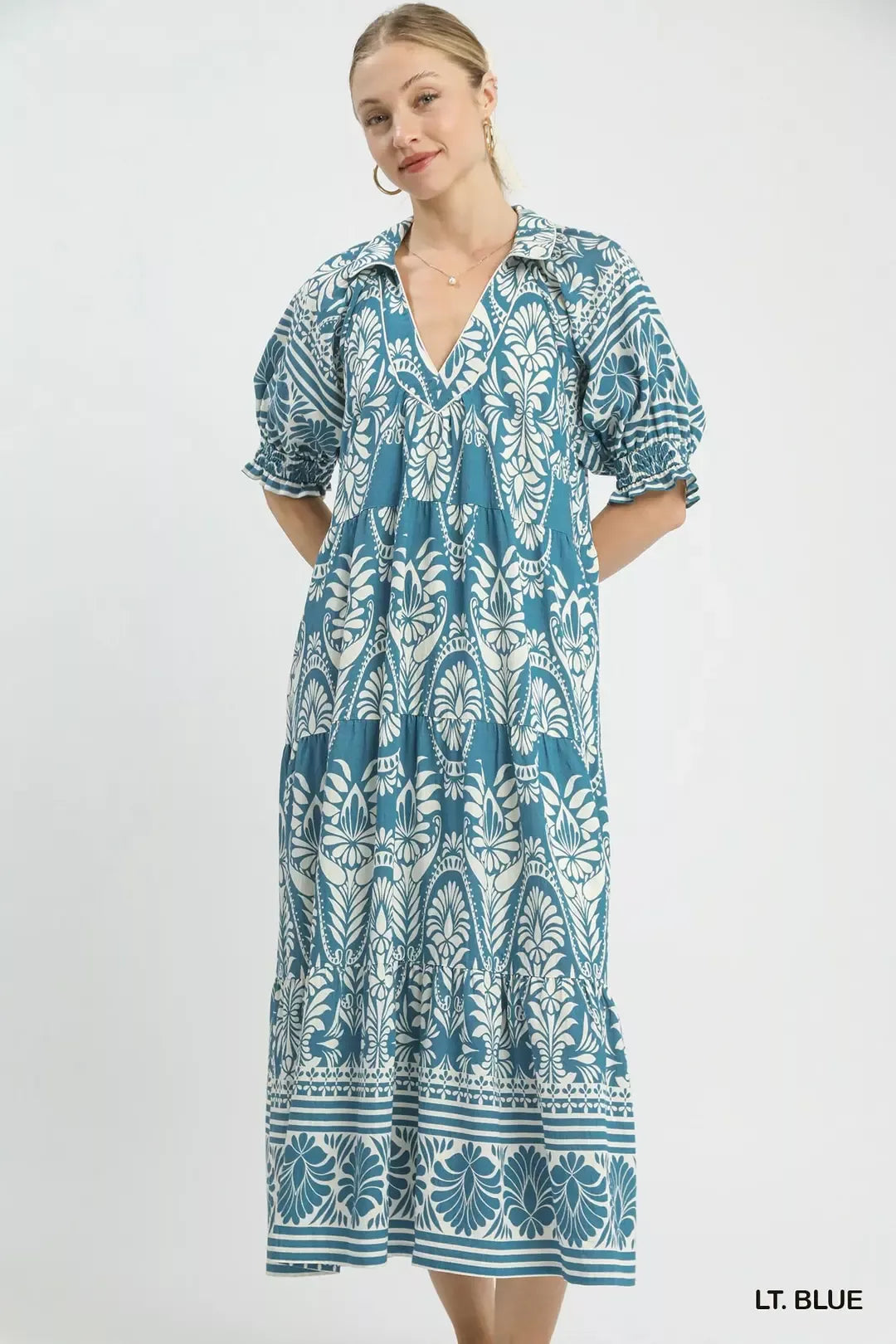 Hazel Blues® |  Umgee Two tone Border Print Midi Dress