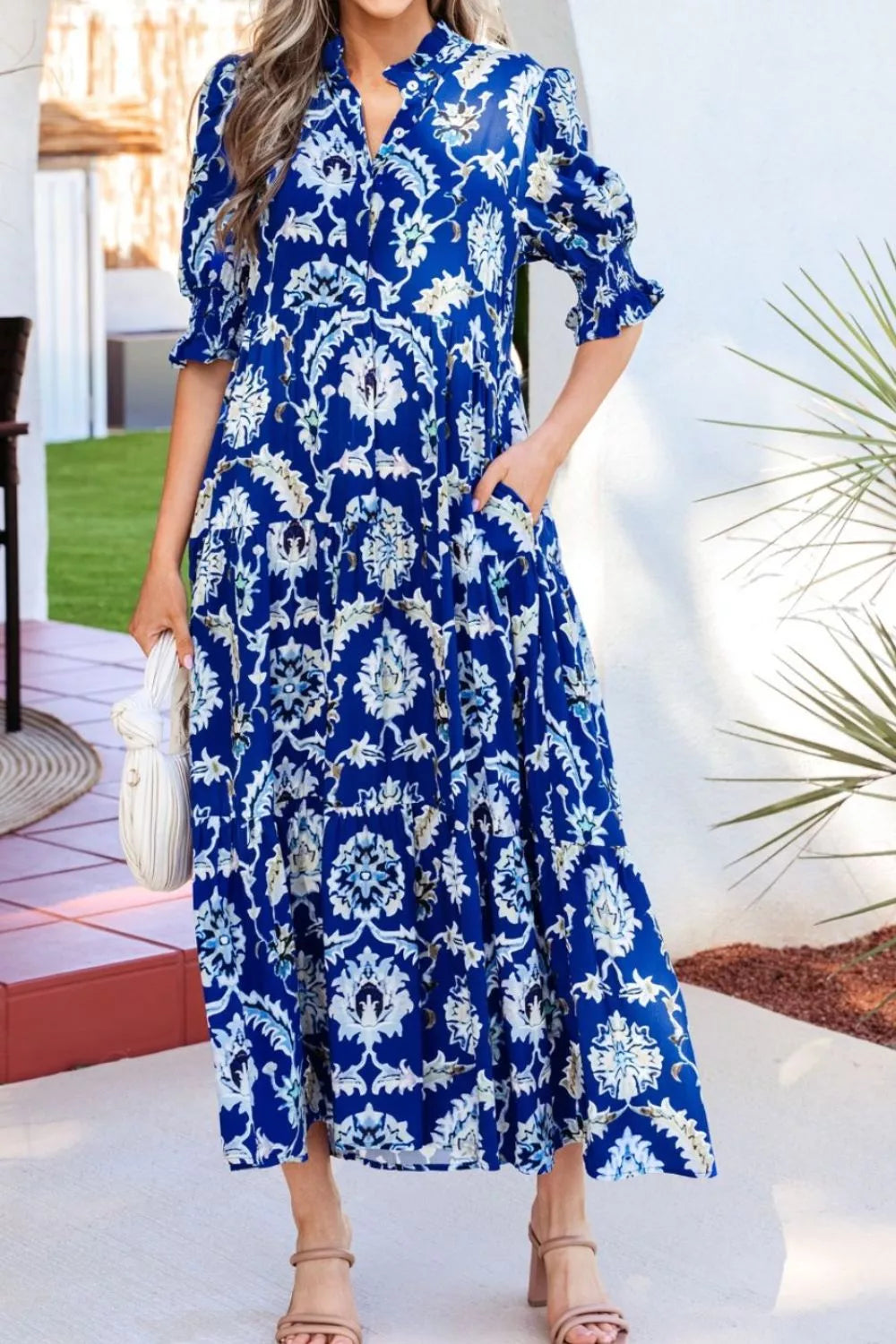 Hazel Blues® |  Wild Floral Print Frilled Collar Half Sleeve Dress