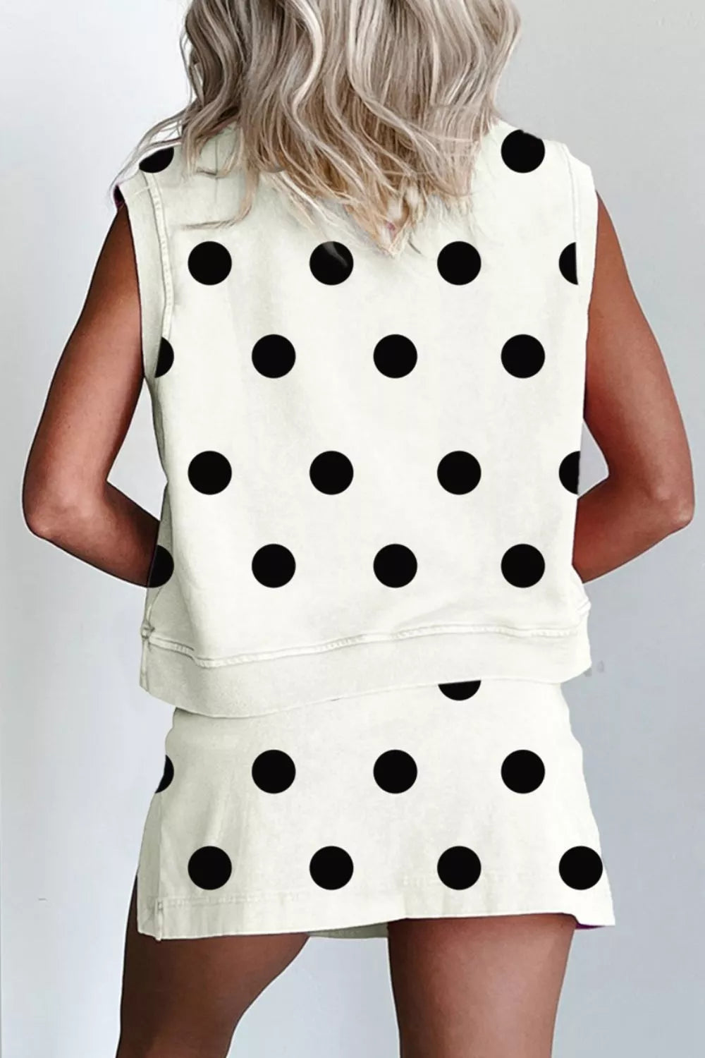 Hazel Blues® |  Ribbed Trim Polka Dot Print Tank Split Mini Skort 2pcs Set