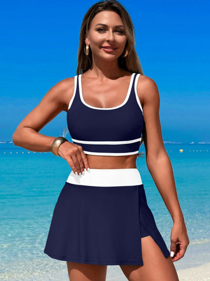 Hazel Blues® | Scoop Neck Top and Skort Swim Set