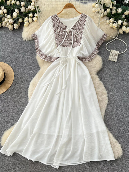 Hazel Blues® |  Tie Neck Short Sleeve Dress
