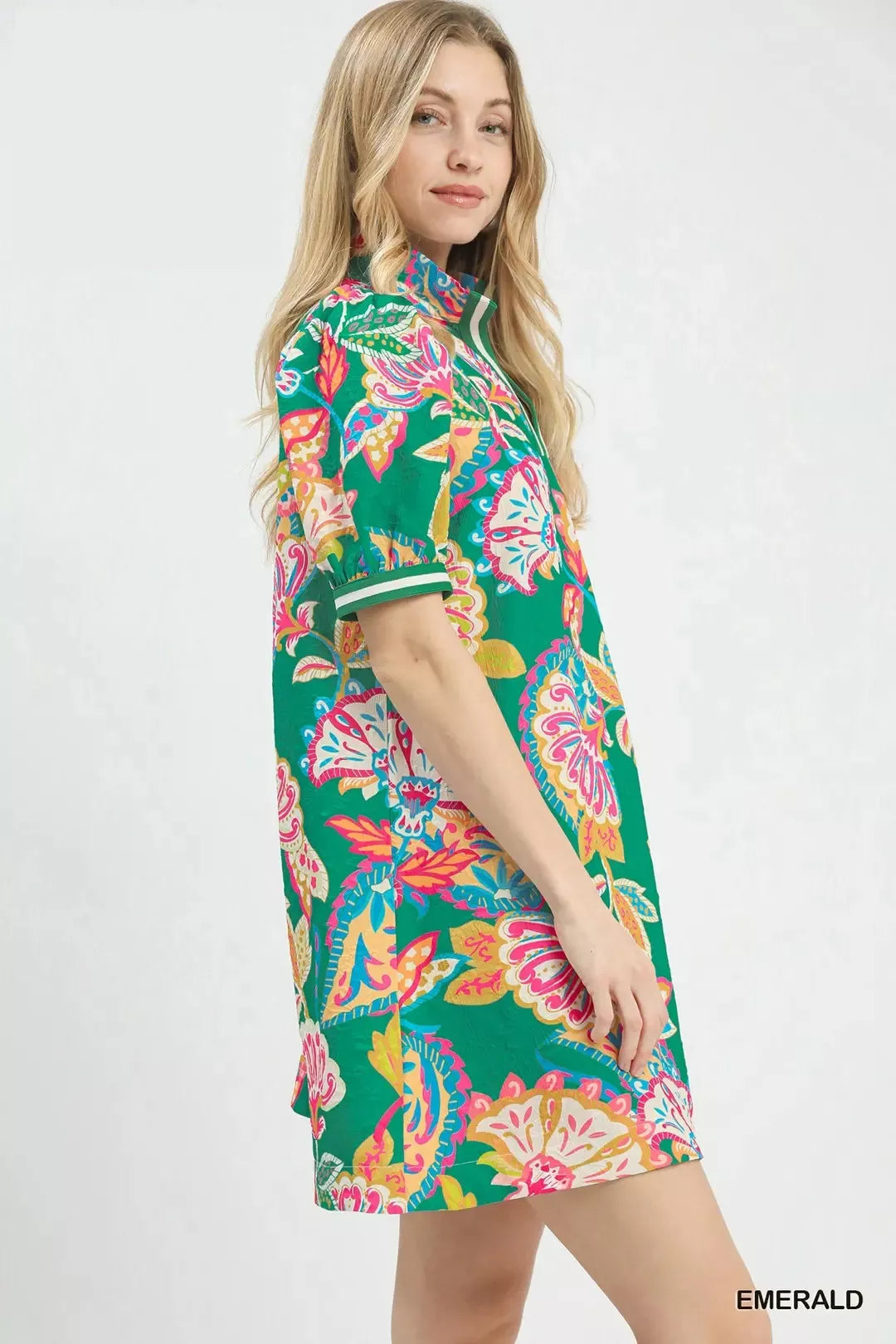 Hazel Blues® |  Umgee Jacquard Paisley Print Puff Sleeve Tunic Dress