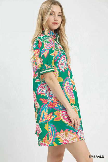 Hazel Blues® |  Umgee Jacquard Paisley Print Puff Sleeve Tunic Dress
