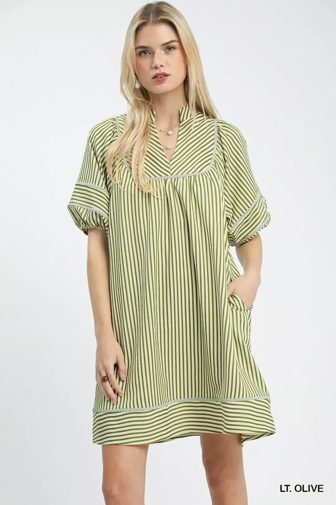 Hazel Blues® |  Umgee Striped Puff Sleeve Shift Dress