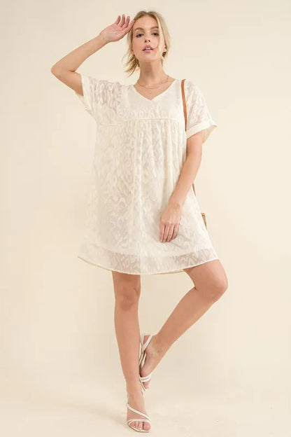 Hazel Blues® |  And The Why Woven Leopard Baby Doll Roll-Sleeve Casual Dress