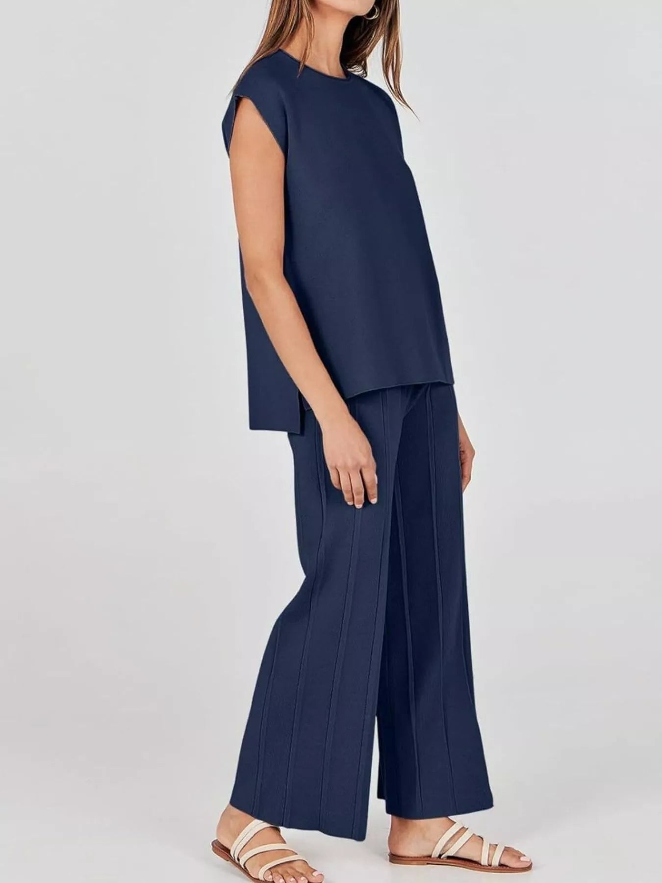 Hazel Blues® |  Casual Solid Color Cap Sleeve Top and Pants Knit Set