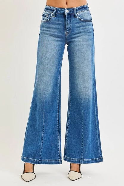Hazel Blues® | RISEN Mid Rise Wide Leg Jeans with Flared Look