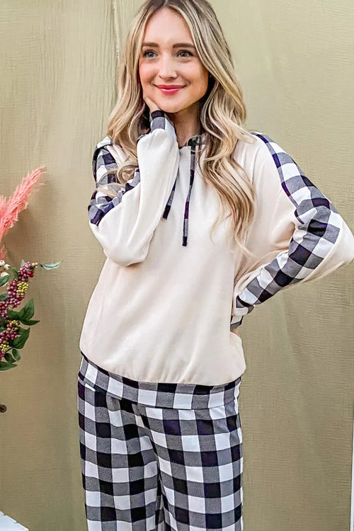Hazel Blues® |  And The Why Drawstring Hooded Top and Plaid Pants Lounge Set