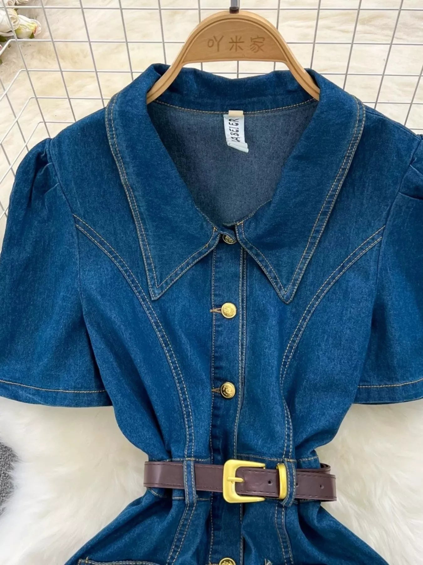Hazel Blues® |  Button Front Short Sleeve Denim Dress