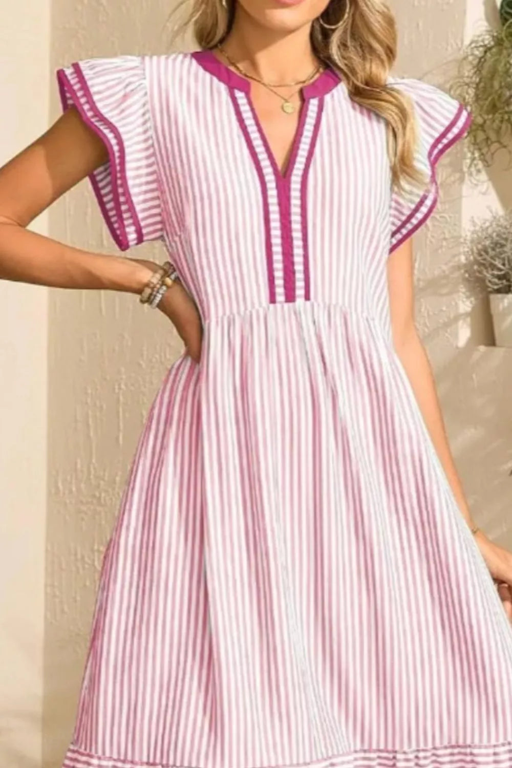 Hazel Blues® |  Striped Ruffle Sleeve Midi Dress