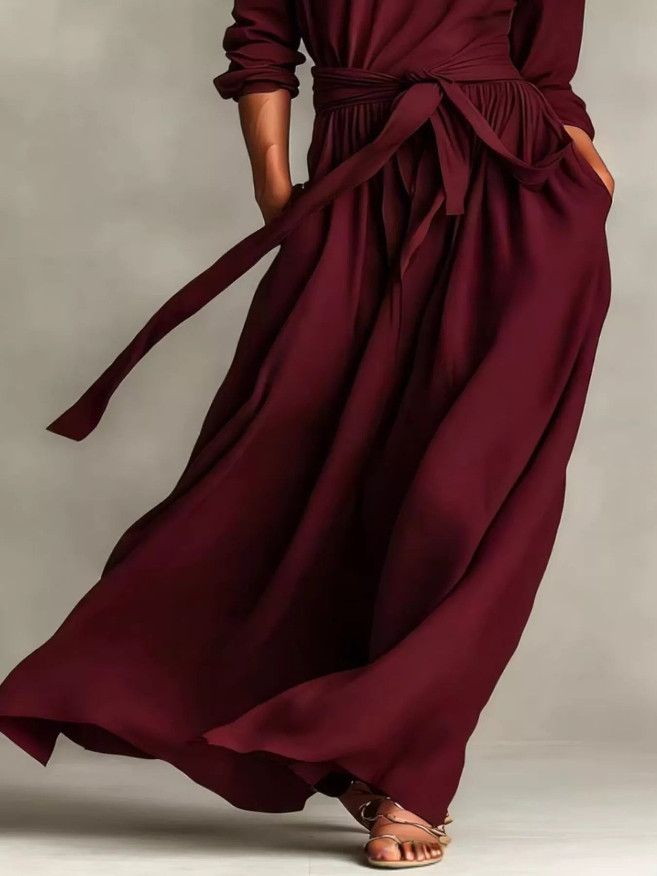 Hazel Blues® | Long Sleeve Tie Waist Maxi Dress