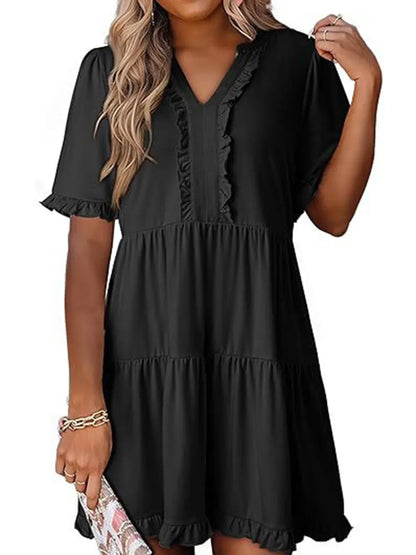 Hazel Blues® |  Tiered Notched Short Sleeve Mini Dress
