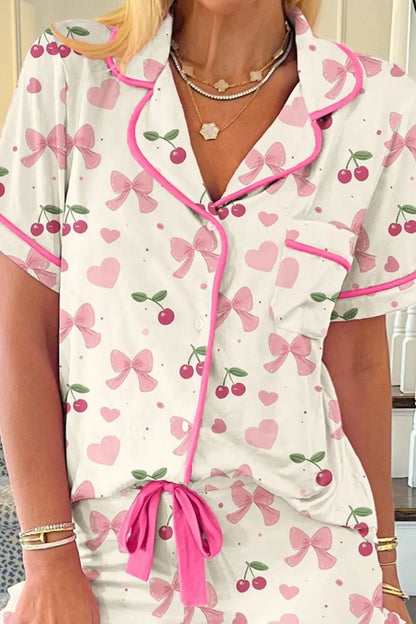 Hazel Blues® |  Printed Button Up Short Sleeve Top and Shorts Lounge Set