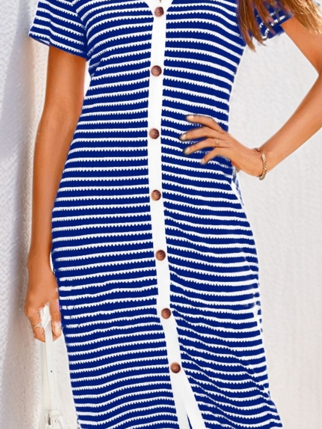 Hazel Blues® |  Contrast Striped V-Neck Short Sleeve Midi Dress