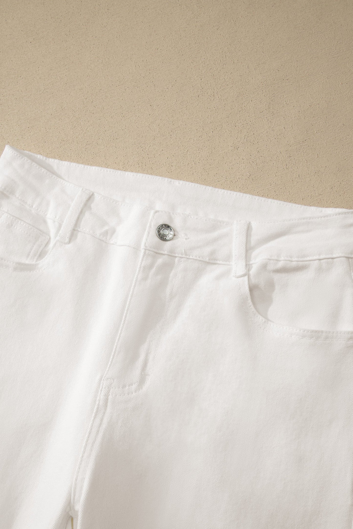 Hazel Blues® |  White Solid Color Rolled Cuffs Denim Bermuda Shorts