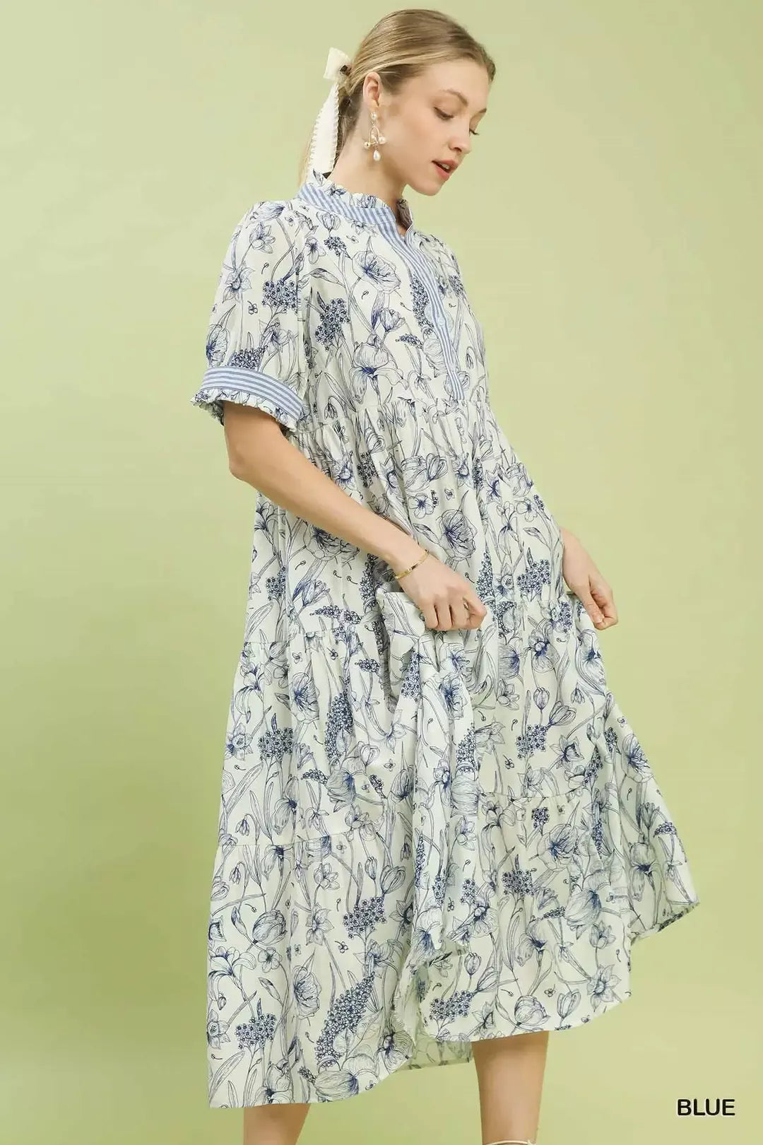 Hazel Blues® |  Umgee Floral Tiered Midi Dress with Ruffle Trim