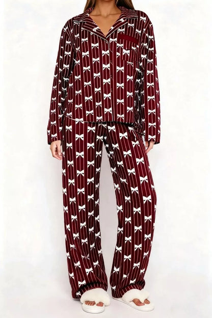 Hazel Blues® |  Bow Print Top and Wide Leg Pants Lounge Set