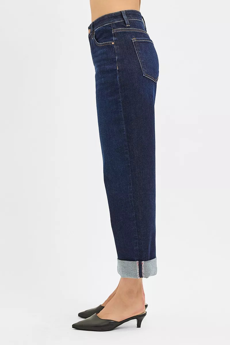 Hazel Blues® |  RISEN Mid Rise Fit Ankle Wide Roll Up Jeans