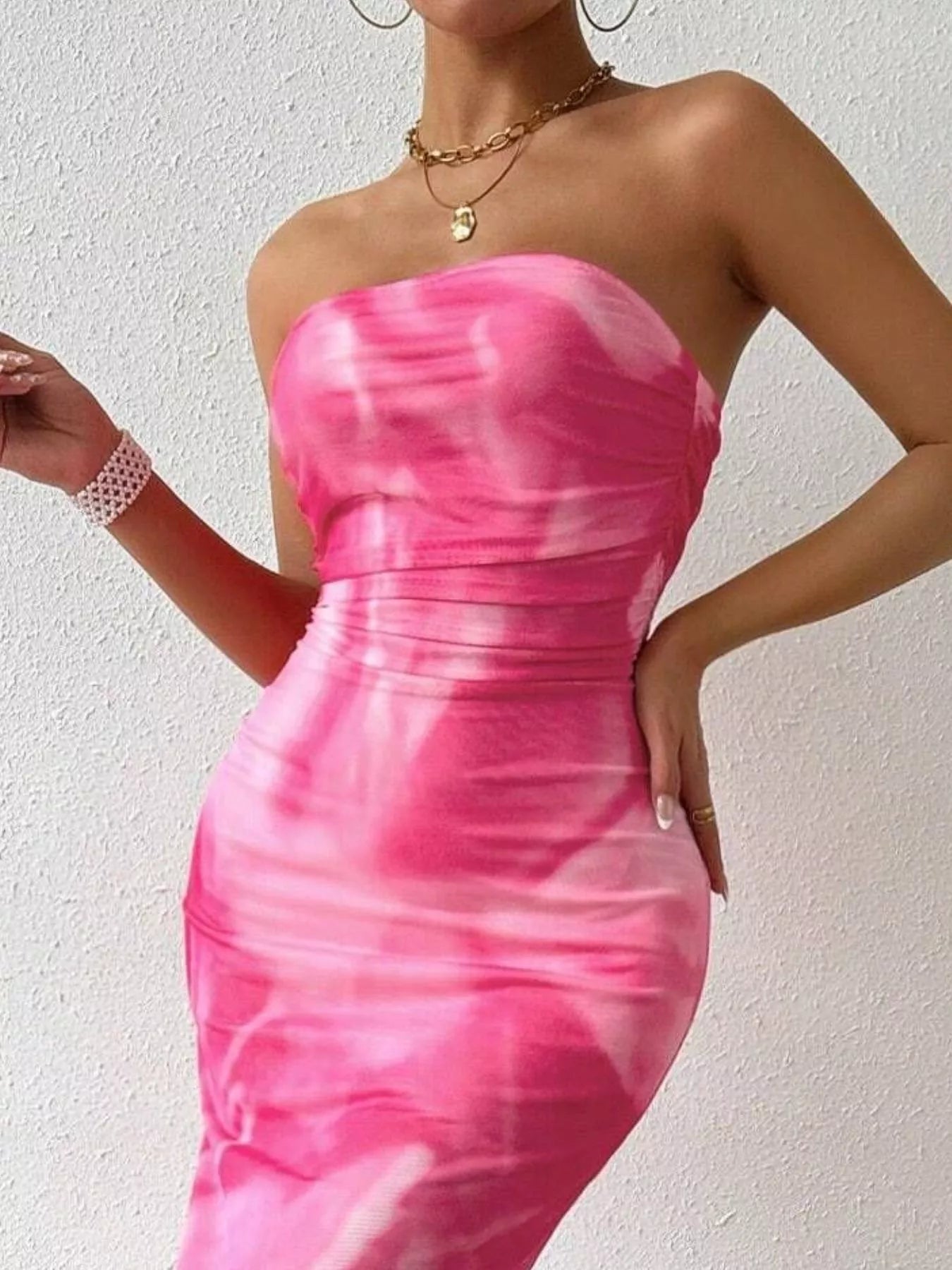 Hazel Blues® |  Tie-Dye Ruched Bodycon Tube Slit Dress