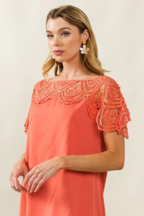 Hazel Blues® |  BiBi Crochet Lace Yoke Detailed Wrinkled Dress