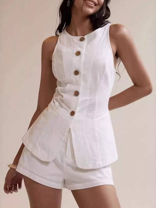 Hazel Blues® |  Button-Down Sleeveless Top and Shorts Set