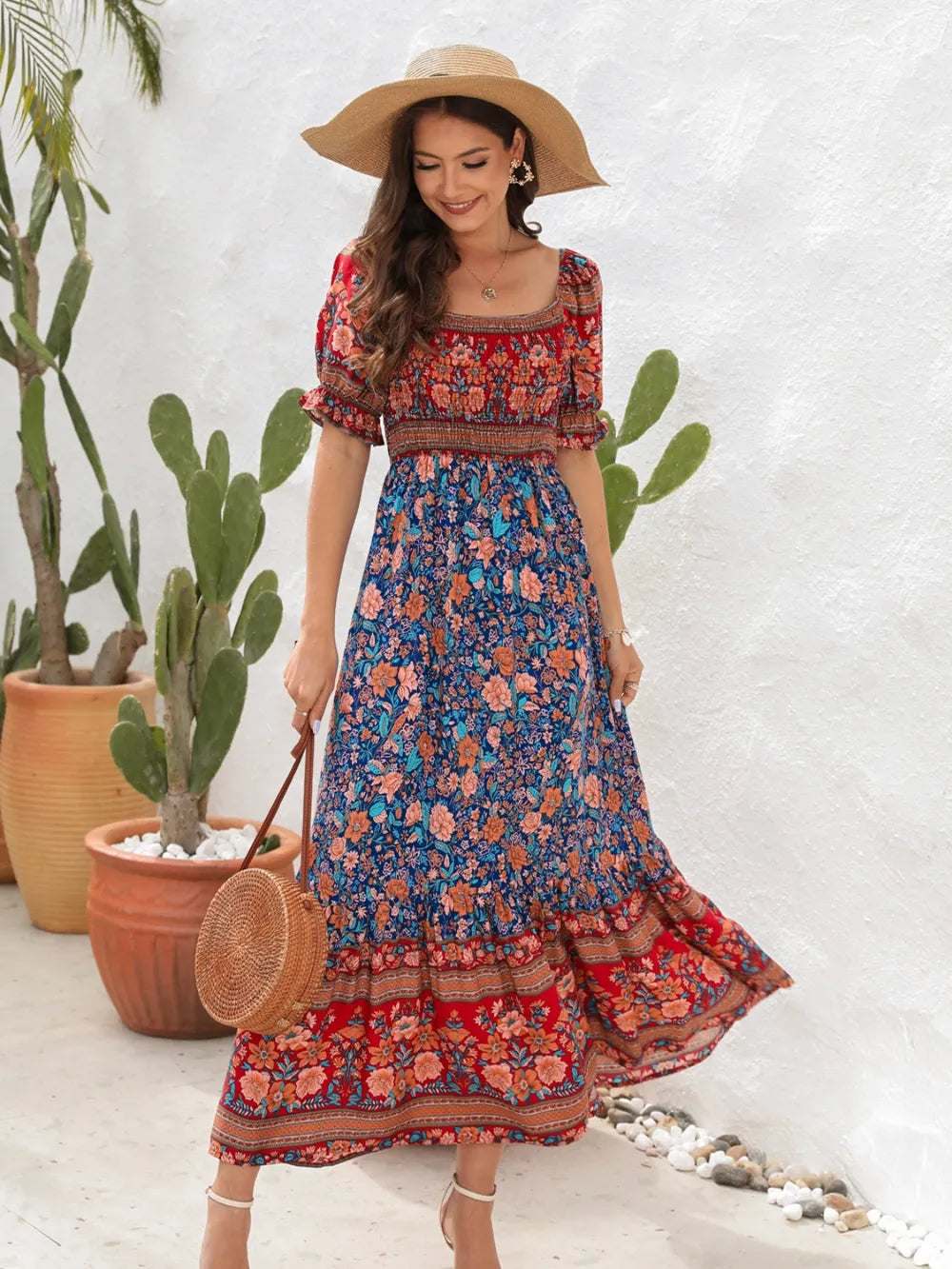 Hazel Blues® |  Floral Flounce Sleeve Midi Dress