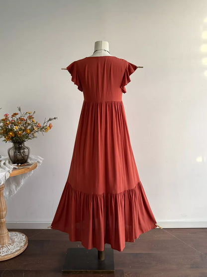 Hazel Blues® |  Ruffle Sleeve Maxi Dress with Button Detail