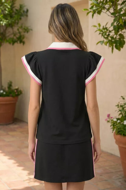 Hazel Blues® |  Contrast Trim Cap Sleeve Blouse and Shorts Set