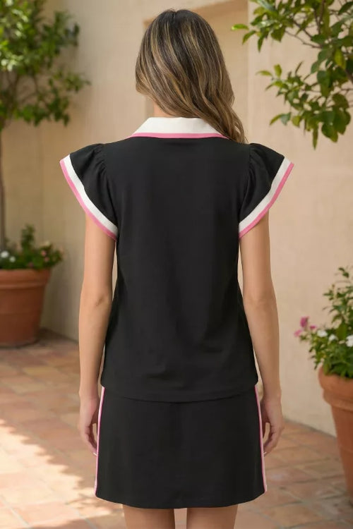 Hazel Blues® |  Contrast Trim Cap Sleeve Blouse and Shorts Set