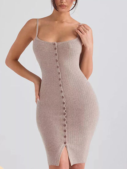 Hazel Blues® |  Ribbed Button-Front Bodycon Sweater Dress