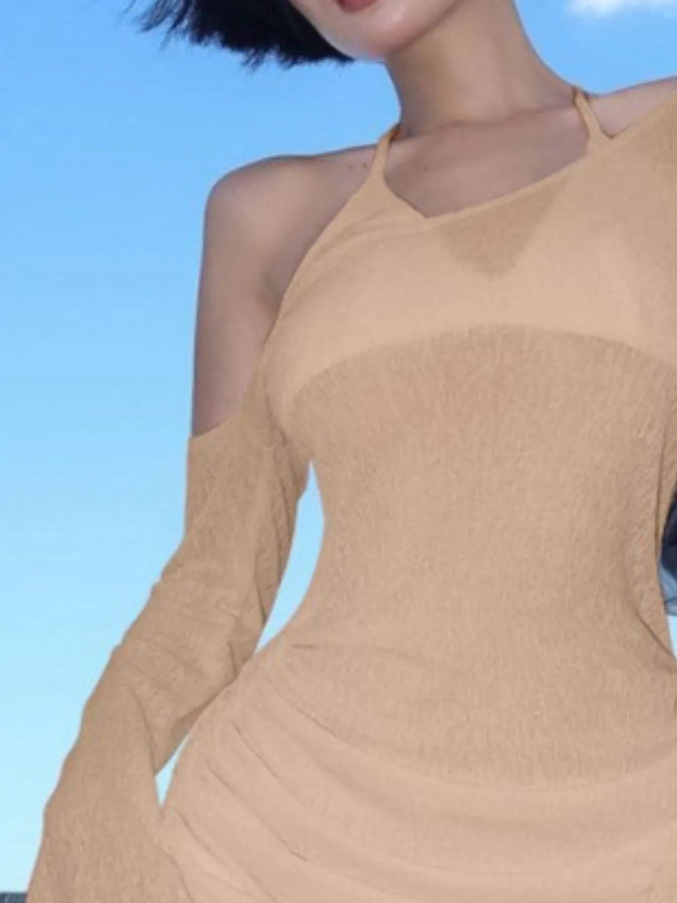 Hazel Blues® | One-Shoulder Bell Sleeve Ruched Mini Cover-Up Dress
