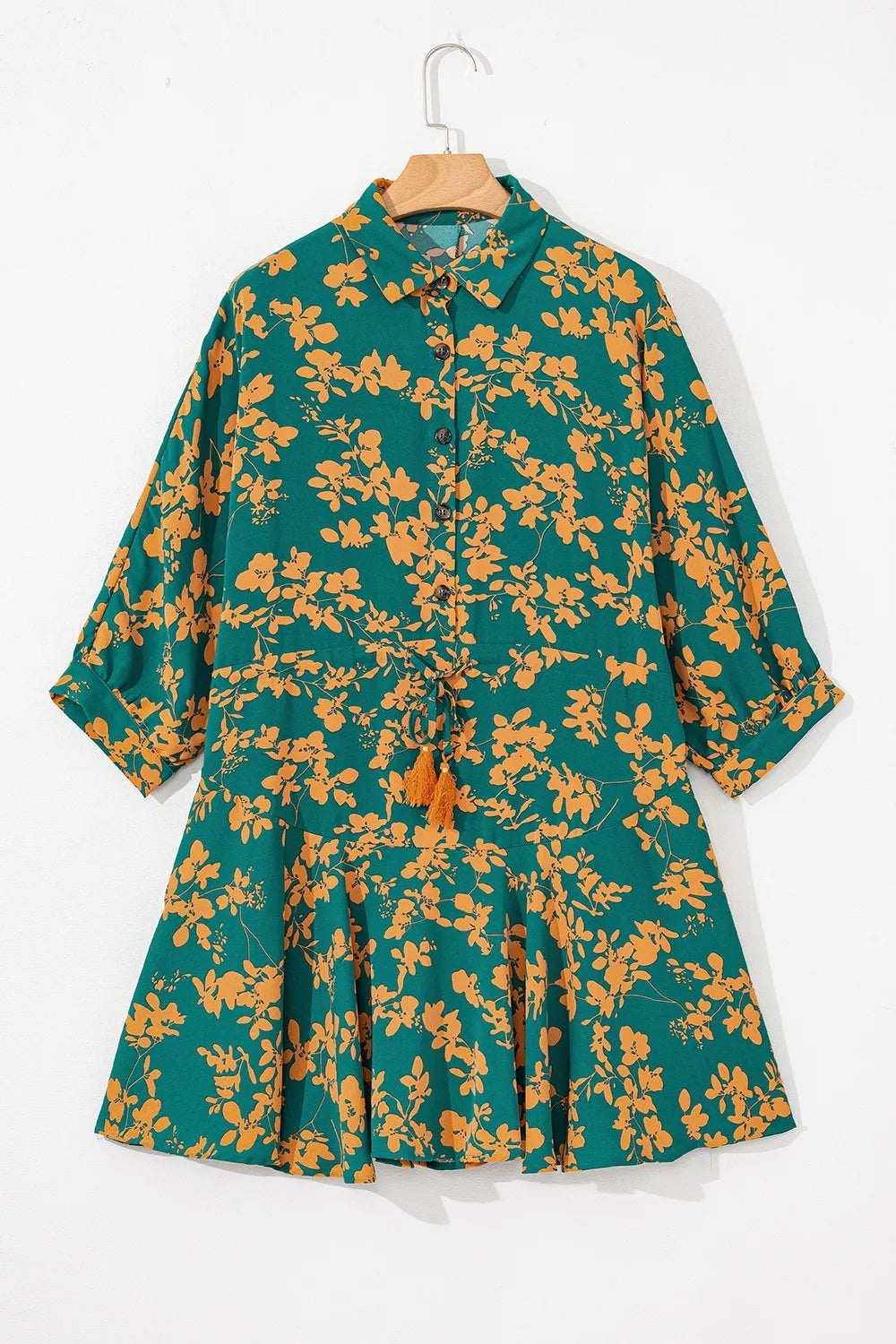 Hazel Blues® |  Printed Ruffled Hem Button Front Dress