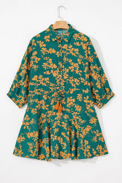 Hazel Blues® |  Printed Ruffled Hem Button Front Dress