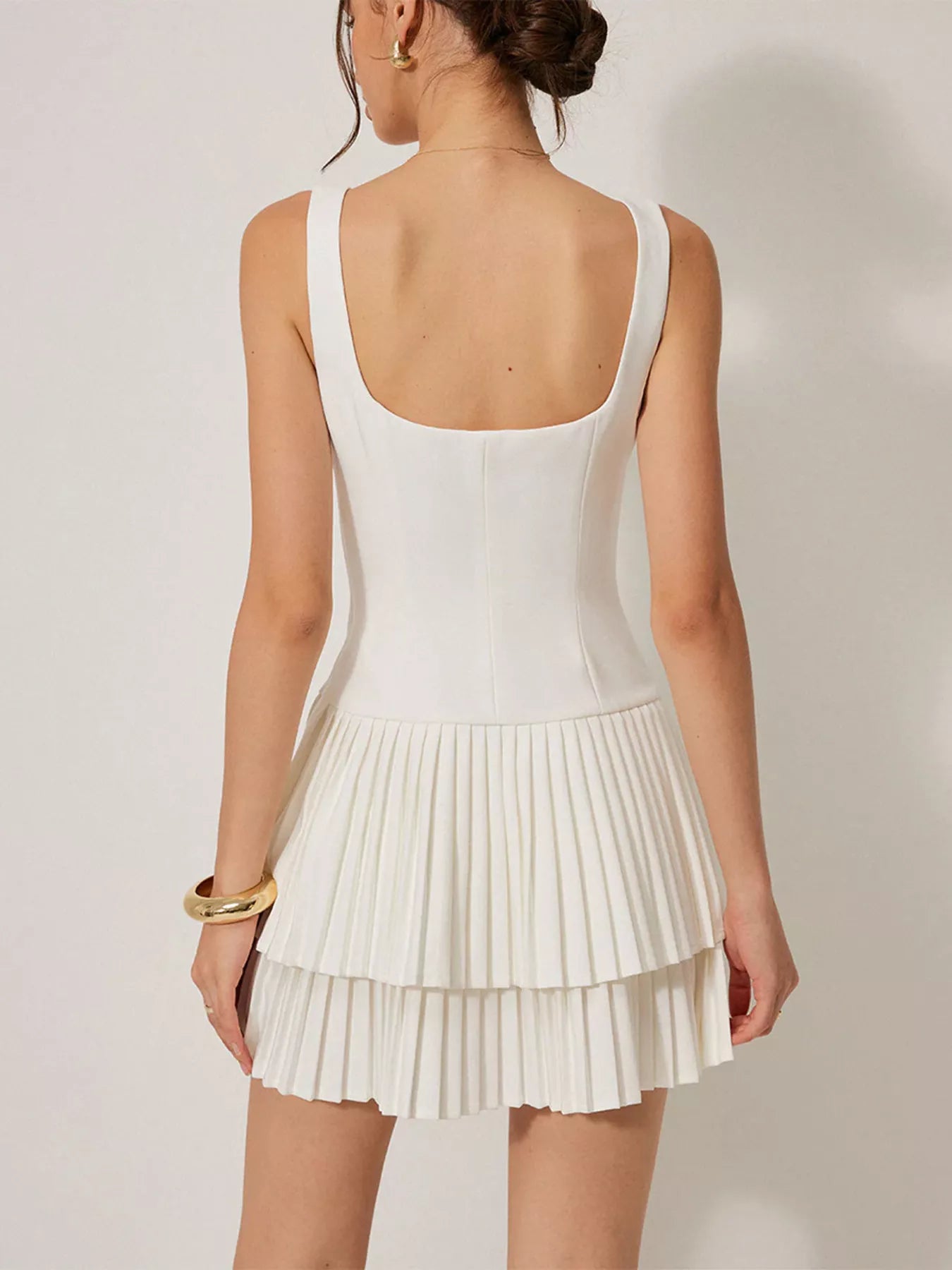 Hazel Blues® |  Square Neck Pleated Mini Dress