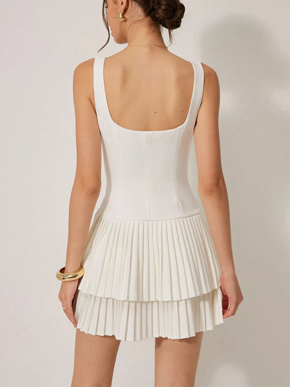 Hazel Blues® |  Square Neck Pleated Mini Dress